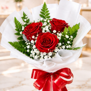 imagem do produto Buquê romântico 03 rosas embalagem branca - ( Queridinho delas) 
