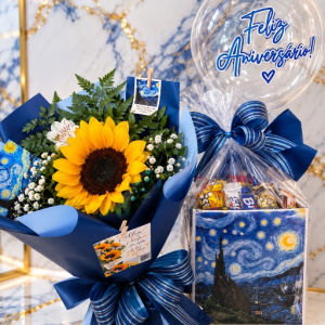 imagem do produto Combo flowers Van Gogh - buquê de girassol+ caixa box van Gogh 