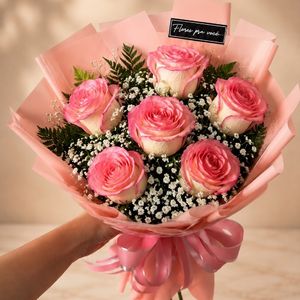 imagem do produto Buquê 06 rosas rosé delicadas embalagem rosa 🩷