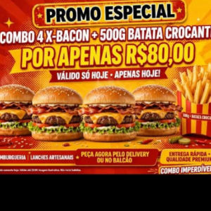 imagem do produto Combo 04 Novo X-Bacon tradicional + 500G Batata + Refrigerante 2L UAI