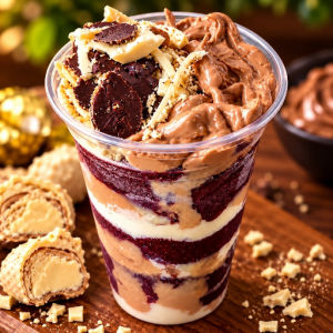 imagem do produto Açaí Bueno Gold individual 500ml - creme kinder Bueno - leite em pó - leite condensado - ouro branco embaixo e em cima 
