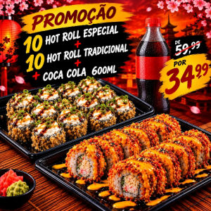 imagem do produto 10 Hot roll especial + 10 Hot roll tradicional + coca cola 600ml