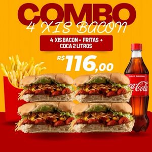 imagem do produto 4 Xis Bacon + Batata Frita + Refri 2 litros 