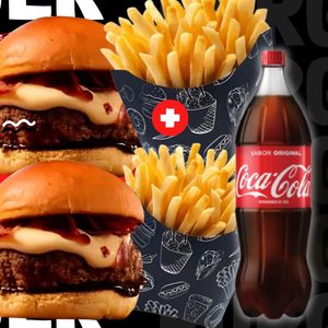imagem do produto Combo 2 Burguer Artesanal + 2 Porções de Batata Frita + Refri 1 Litro + Molho GRÁTIS