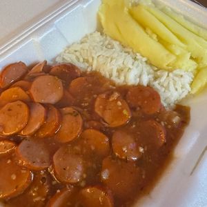 imagem do produto Sabor de infância (Arroz, purê de batata e Salsicha ao Molho)