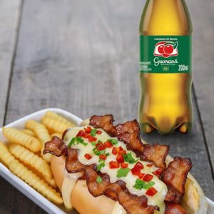 imagem do produto COMBO HOT DOG BACON E QUEIJO + PORÇÃO DE BATATA FRITA + REFRI 200ML