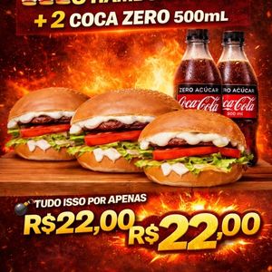 imagem do produto 3 HAMBÚRGUERES + 2 COCA COLA ZERO 500ML