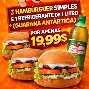 imagem do produto 3 BURGUER + UM REFRI 1 LITRO