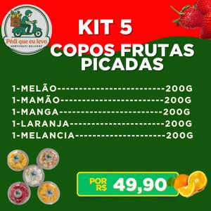 imagem do produto Kit com 5 copos  frutas picadas