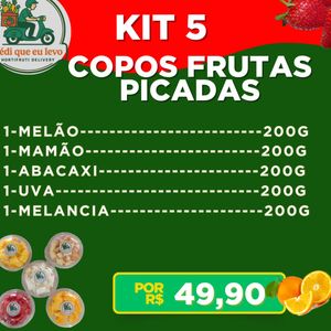 imagem do produto Kit com 5 copos  frutas picadas