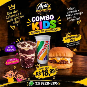 imagem do produto COMBO KIDS / 1 HAMBURGUER KIDS + 1 GUARAVITA + 1 AÇAÍ 300 ML