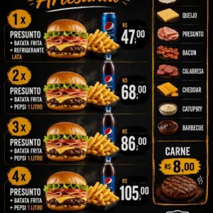 imagem do produto Combo 4x- presunto Artesanal + batata Frita + Refri 1 litro