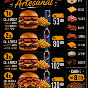 imagem do produto Combo 1x-Calabresa Artesanal + batata Frita + Refri Lata