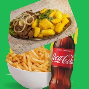 imagem do produto FAMÍLIA FELIZ (1 mandioca com carne de sol grande,1 porção de batata pequena e 1 coca 2l