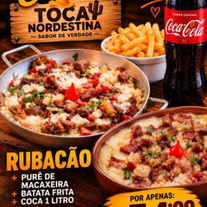imagem do produto Rubacão Cremoso (Sol e calabresa) mais fritas mais  purê de macaxeira com carne de sol calabresa mais coca de um litro 