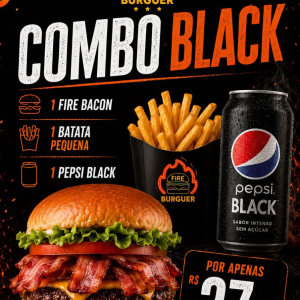 imagem do produto COMBO BLACK * 1 FIREBECON + 1 BATATA P + PEPSI BLACK LATA
