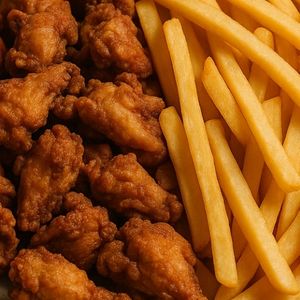 imagem do produto Porção de frango a passarinho empanado com batata frita (tamanho g)serve até 4 pessoas 