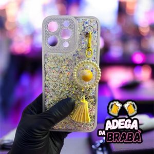 imagem do produto Capa Glitter amarela Iphone 15 Pro Max com pingente