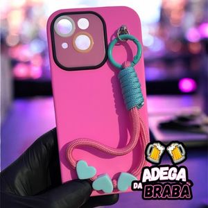 imagem do produto Capa rosa barbie com pingente rosa de coração Iphone 15