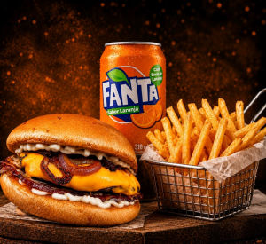 imagem do produto 1 Bacon Premium + Fritas + Fanta Laranja Lata
