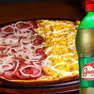 imagem do produto Meio a meio calabresa/frango c/Catupiry 8 fatias +guaraná 2 lt