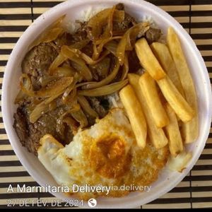 imagem do produto MARMITA (M) DE BIFE OVO FRITO E BATATA FRITA 