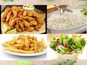 imagem do produto 310 - Surubim em cubos. Arroz, salada + batata frita ( serve 3 pessoas )