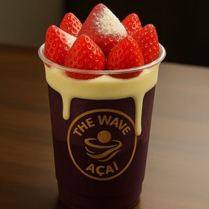 imagem do produto Açaí 400ml Tentação com morango, creme de morango, leite condensado, leite em pó