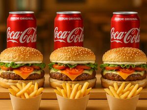 imagem do produto 3 Hambúrgueres + 3 Fritas (130g) + 3 Guaraná Antárctica ou Coca Cola 350ml