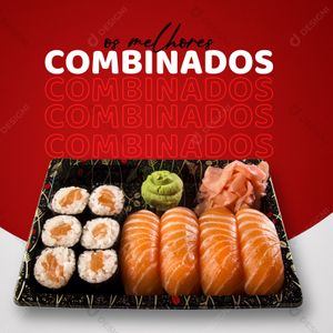 imagem do produto Combo 64 peças 10 Sashimis de salmão 10 Nigiris de salmão 8 Uramakis Filadélfia 12 Hossomakis kani 16 Hot Filadélfia 8 hossomaki salmão 10 Sashimis de salmão 10 Nigiris de salmão 8 Uramakis Filadélfia 12 Hossomakis kani 16 Hot Filadélfia 8 hossomaki salmão 