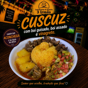 imagem do produto Cuscuz com boi guisado, carne assada e vinagrete.