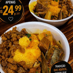 imagem do produto Cuscuz, macaxeira, tripa, boi guisado e vinagrete.