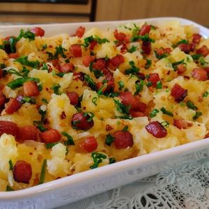 imagem do produto Moda da casa - macaxeira processada com carne, charque calabresa cheddar,  catupiry e vinagrete.