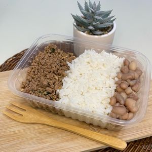 imagem do produto (350g) Carne moída com arroz e feijão 