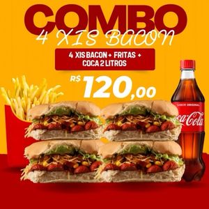 imagem do produto 4 Xis Bacon + Batata Frita + Refri 2 Litros  