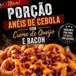 imagem do produto ANÉIS DE CEBOLA COM CREME DE CHEDDAR E BACON
