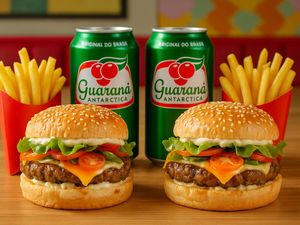 imagem do produto 2 Hambúrgueres + 2 Fritas (130g) + 2 Guaraná Antárctica ou Coca Cola 350ml