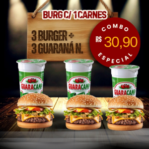 imagem do produto COMBO N°4 - 3 HAMBÚRGUER DE 1 CARNE MAIS 3 GUARANÁ NATURAL 