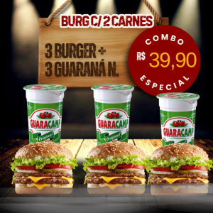 imagem do produto COMBO N°5 - 3 HAMBÚRGUERES COM 2 CARNES E 3 GUARANÁ NATURAL 