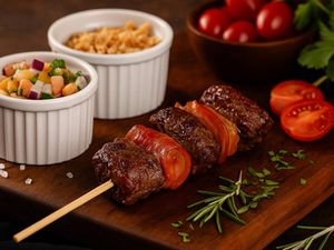 imagem do produto Espetinho de Alcatra com Bacon - Acompanha Vinagrete e Farofa