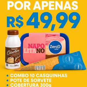 imagem do produto Kit combo 1 sorvete 1,8L  - 10 casquinha e 1 corbertura 300 G