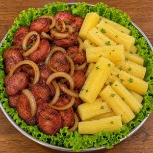 imagem do produto Porção de Calabresa acebolada com mandioca cozida.