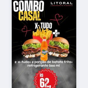 imagem do produto COMBO CASAL 2 X-TUDO+2 porcao de batat fritas+1 fanta 600ml