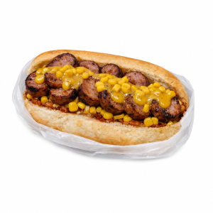 imagem do produto Linguiça de porco na brasa C/ molho especial de mostarda e mel - hotdog raiz