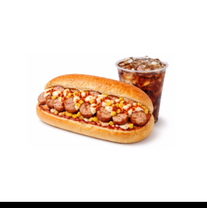 imagem do produto Linguiça de frango na brasa, com crean cheese e geleia de pimenta + refri 200ml