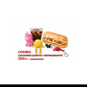 imagem do produto Combo Categoria 1 - Cachorro-Quente + Refri 200ml + 1 Brinquedo à Escolha