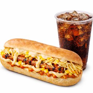 imagem do produto Salsicha Assada na brasa, Cachorro quente com 1 salsicha + 1 refri 200ml
