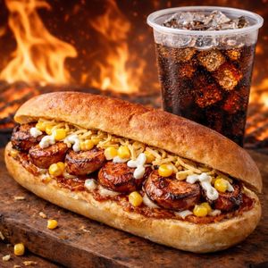 imagem do produto Linguiça na brasa,  cachorro quente com linguiça na brasa + 1 guarana 200ml