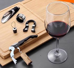 imagem do produto Kit abridor de vinho 5 peças com saca rolha, corta gotas, dosador, corta lacre