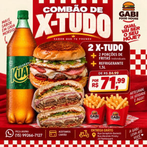 imagem do produto 2 X-TUDO🍔 + 2🍟 FRITAS + 🥤KUAT 1,5L